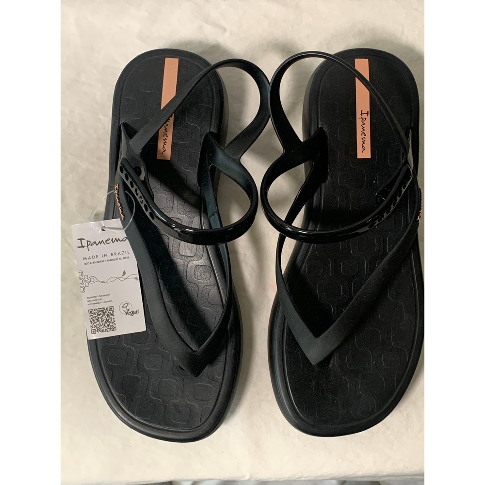 Ipanema Verano Black Vegan Strappy Thong Sandals Ankle Strap Womens 10